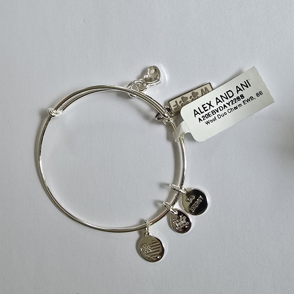 Alex and Ani Silvertone Woof Duo Charm Bangle NWT